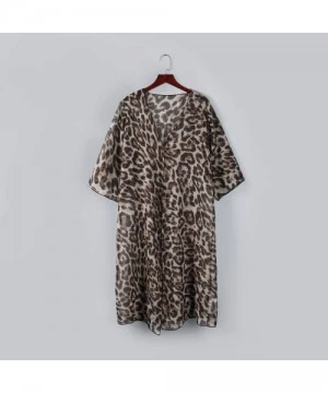 Cover-Ups Women's Swimsuit Cover up Beach Long Kimono Bathing Suit Chiffon Floral Cardigan - Printed Leopard - CY18UC0I44T