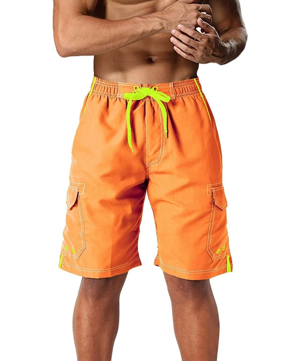 Board Shorts Men's Swim Trunks with Mesh Linner 4 Pockets Quick Dry Beach Shorts Board Shorts Summer Swim Shorts - Orange - C...