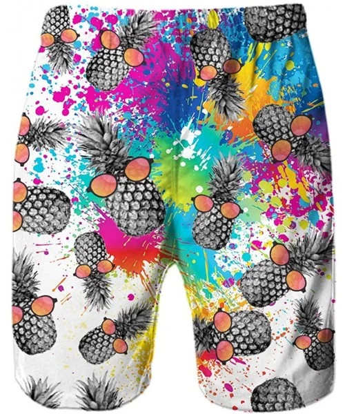 Trunks Men's Funny Swim Trunks Quick Dry Summer Surf Beach Board Shorts with Mesh Lining/Side Pockets - Pineapple Paint - CI1...