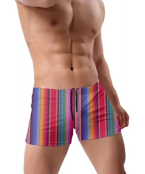 Briefs Men's Swimwear Swimsuits Swim Briefs Beach Shorts Surf Boxer Trunk Retro Colorful Stripe Square Cut - Black - CY190OYQM67