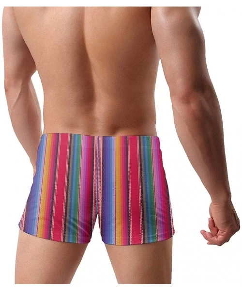 Briefs Men's Swimwear Swimsuits Swim Briefs Beach Shorts Surf Boxer Trunk Retro Colorful Stripe Square Cut - Black - CY190OYQM67