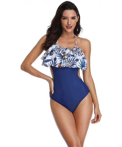 One-Pieces Women's Surplice Neckline High Waisted Halter One Piece Monokini Swimsuit for Women Backless V Neck Swimsuit Blue ...