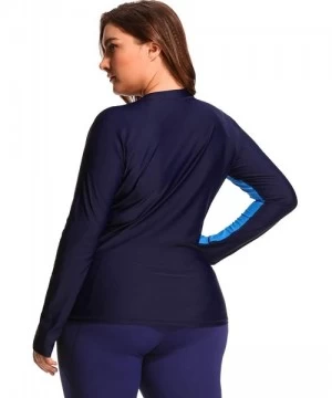 Rash Guards Women's Plus Size Long Sleeve Rash Guard UV Zip Swim Shirts Swimsuit Top - Navy/Blue - CU18EOCHCC3