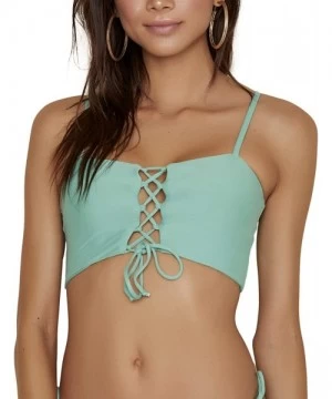 Tops Women's Flirty Lace Up Bandeau Swim Top - Palm - CS18TCGLQDO