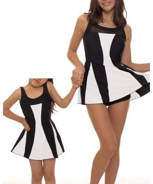 Cover-Ups Mesh One-Piece Mother and Daughter Matching Retro Swimdress with Shorts - Black and White-women - CM198C4E7K0