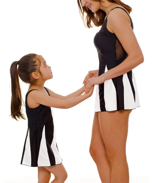 Cover-Ups Mesh One-Piece Mother and Daughter Matching Retro Swimdress with Shorts - Black and White-women - CM198C4E7K0