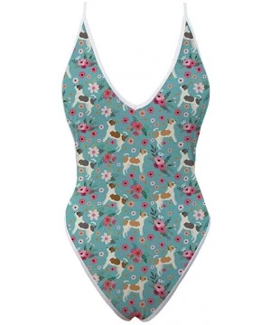 One-Pieces One Piece Deep Plunge High Waisted Bodysuits Animal Catahoula Flowers Printed Sleeveless Swimwear Suit for Women D...