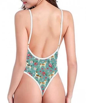 One-Pieces One Piece Deep Plunge High Waisted Bodysuits Animal Catahoula Flowers Printed Sleeveless Swimwear Suit for Women D...