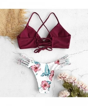 Sets Cheeky Brazillian Triangle Bikini Sets 2 Piece Swimsuits Thong Bathing Suit for Women - Wine - CG19CL4DW3Q