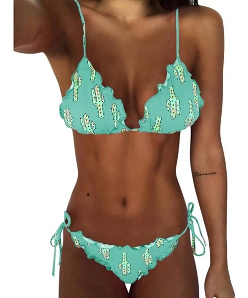 Sets Women Cactus Printing Two Piece Bikini Sets Swimsuits Swimwear Beach Suit - Green - C4180ANX5MK