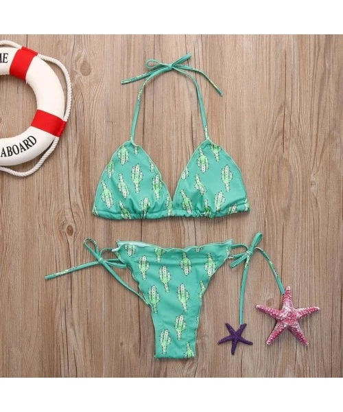 Sets Women Cactus Printing Two Piece Bikini Sets Swimsuits Swimwear Beach Suit - Green - C4180ANX5MK