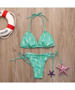 Sets Women Cactus Printing Two Piece Bikini Sets Swimsuits Swimwear Beach Suit - Green - C4180ANX5MK