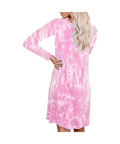 Cover-Ups Womens Casual V Neck Long Sleeve Tshirt Dresses Side Knot Mini Dress - 3pink - CG19DL0M8M5