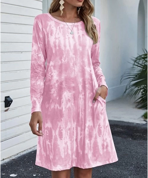 Cover-Ups Womens Casual V Neck Long Sleeve Tshirt Dresses Side Knot Mini Dress - 3pink - CG19DL0M8M5