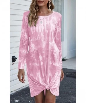 Cover-Ups Womens Casual V Neck Long Sleeve Tshirt Dresses Side Knot Mini Dress - 3pink - CG19DL0M8M5