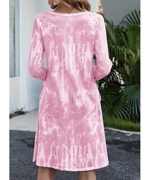 Cover-Ups Womens Casual V Neck Long Sleeve Tshirt Dresses Side Knot Mini Dress - 3pink - CG19DL0M8M5