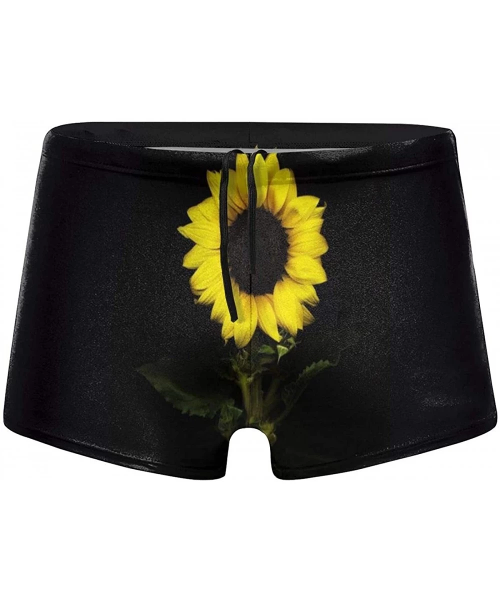 Briefs Beautiful Sunflower Men's Swimwear Sexy Low Waist Boxer Swimsuit Surfboard Boxer Shorts - Black - CA19DYSWSWA