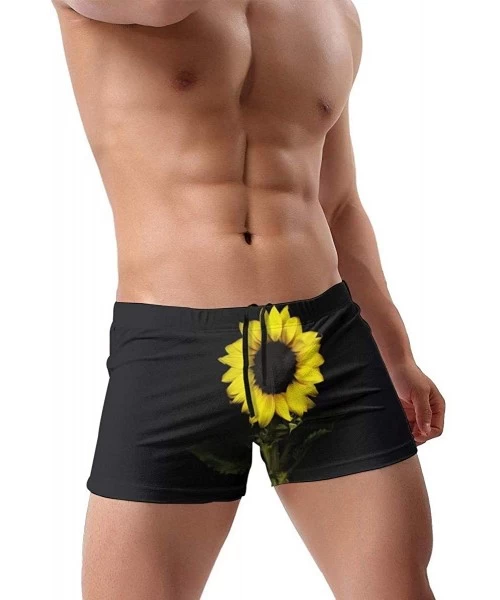 Briefs Beautiful Sunflower Men's Swimwear Sexy Low Waist Boxer Swimsuit Surfboard Boxer Shorts - Black - CA19DYSWSWA