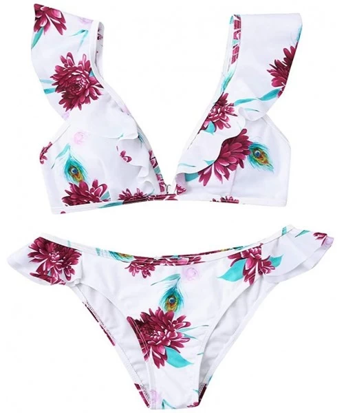 Sets Sexy Bikini for Women Floral Print Bikini Set Swimming Two Piece Swimsuits Swimwear Beach Suit - A-white - CO18RGIEDWA