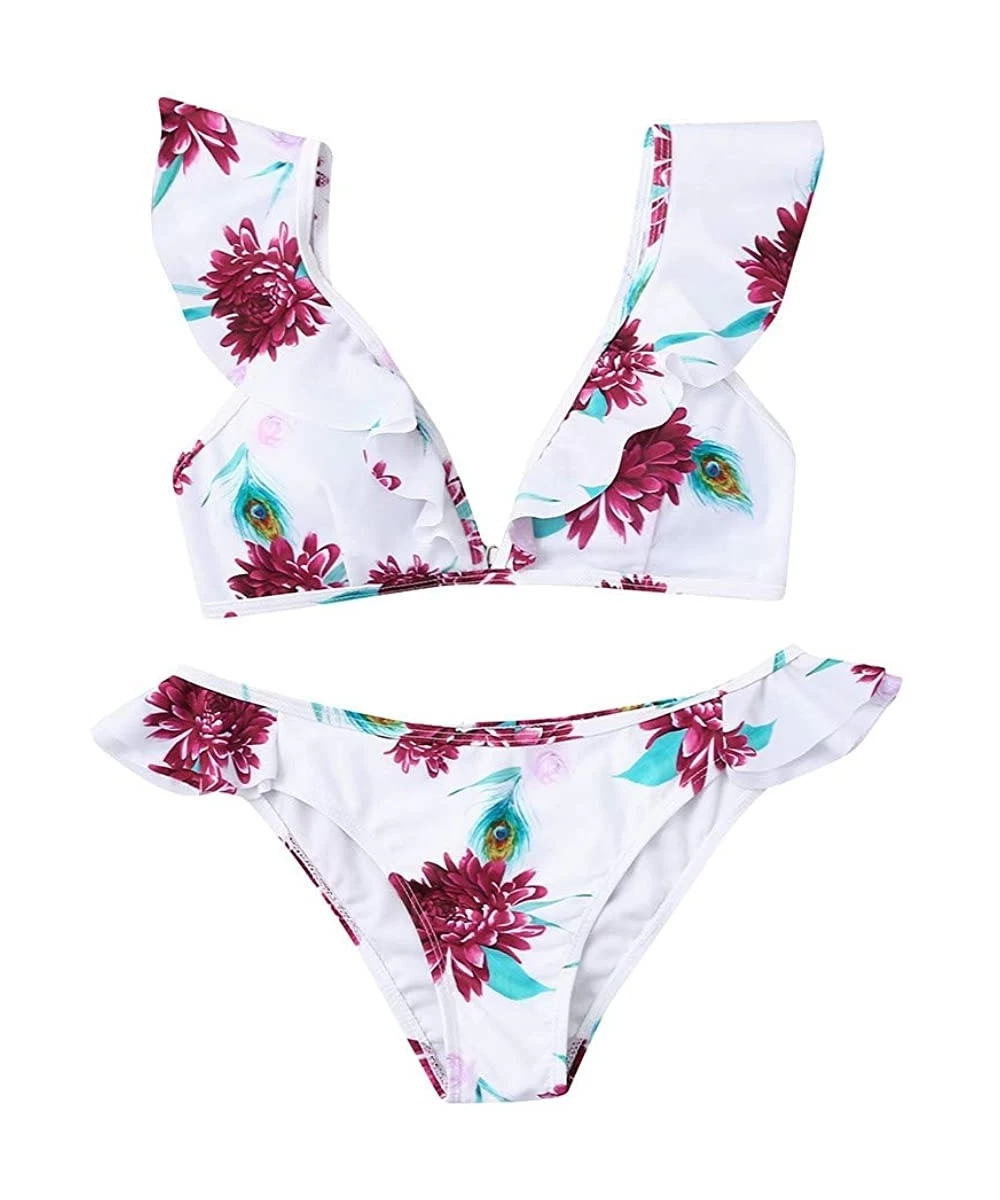 Sets Sexy Bikini for Women Floral Print Bikini Set Swimming Two Piece Swimsuits Swimwear Beach Suit - A-white - CO18RGIEDWA