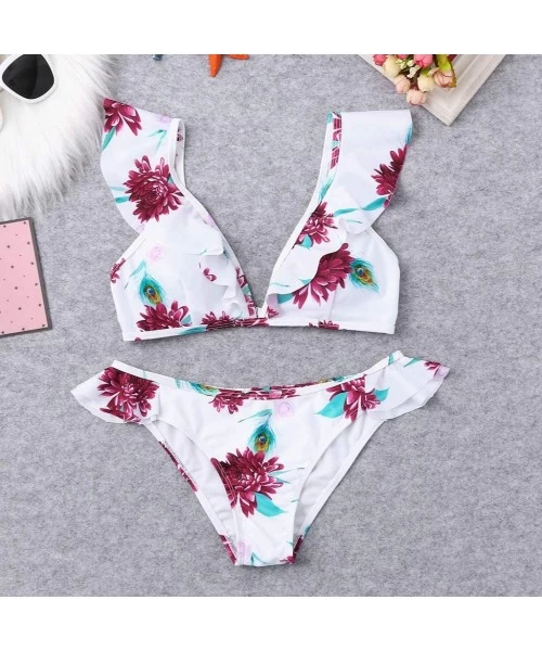 Sets Sexy Bikini for Women Floral Print Bikini Set Swimming Two Piece Swimsuits Swimwear Beach Suit - A-white - CO18RGIEDWA