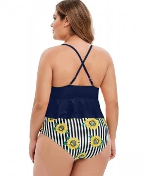 Sets Summer Women's Comfortable and Sexy Plus Size Low Cut Sunflower Print Bikini Set - Cadetblue - C718U2E3RZE