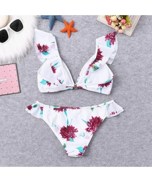 Sets Sexy Bikini for Women Floral Print Bikini Set Swimming Two Piece Swimsuits Swimwear Beach Suit - A-white - CO18RGIEDWA