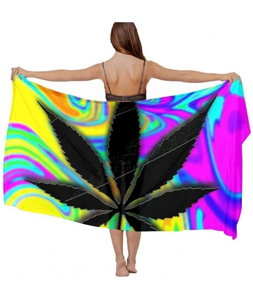 Cover-Ups Fashion Cashmere Feel Shawls - Holiday Christmas Party Swimsuit Shawl Scarf - Novel Trippy Multi Pot Weed Leaves Pr...