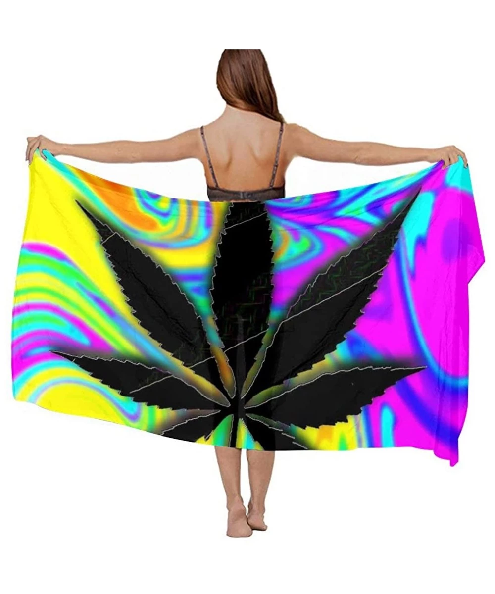 Cover-Ups Fashion Cashmere Feel Shawls - Holiday Christmas Party Swimsuit Shawl Scarf - Novel Trippy Multi Pot Weed Leaves Pr...