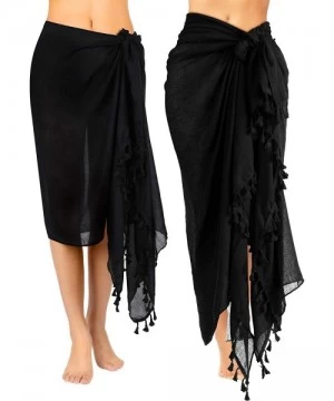 Cover-Ups 2 Pieces Women Beach Tassel Sarong Swimsuit Beach Swimwear Wrap Cover up Pareo with Tassel Black - CZ195T3M9U3