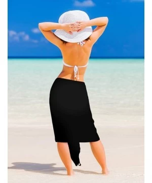 Cover-Ups 2 Pieces Women Beach Tassel Sarong Swimsuit Beach Swimwear Wrap Cover up Pareo with Tassel Black - CZ195T3M9U3