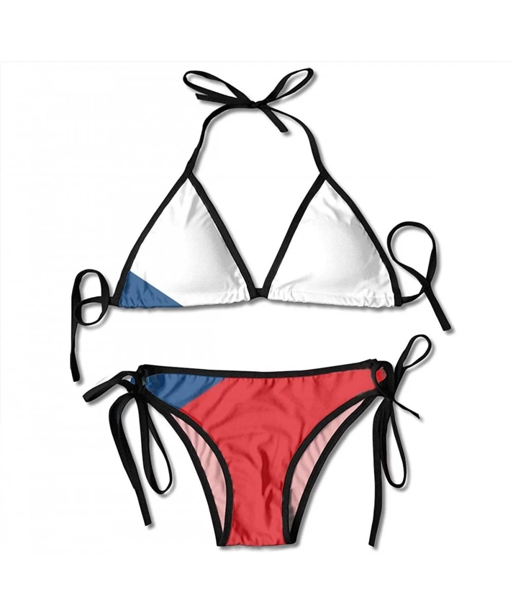 Sets Union Jack UK Flag Women Bikini Sexy Triangle Halter Two Piece Swimsuits Briefs - Czech Republic Flag - C3190R36G6T