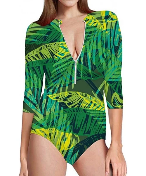 One-Pieces Hawaii Women's One-Piece Surfing Swimsuit Seven-Quarter Sleeve Front Zip Sun Protection Bathing Suit - Hawaii 12 -...