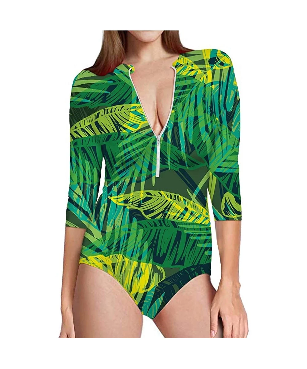 One-Pieces Hawaii Women's One-Piece Surfing Swimsuit Seven-Quarter Sleeve Front Zip Sun Protection Bathing Suit - Hawaii 12 -...