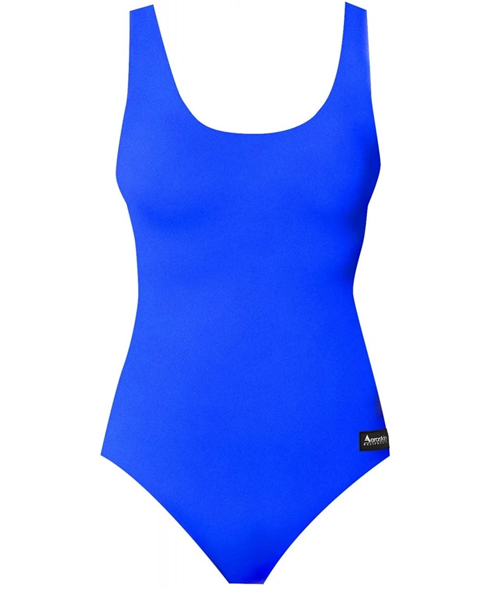 One-Pieces Polypropylene Women's One Piece Swim Suit in Solid Colors - Blue - CG114UX60VN