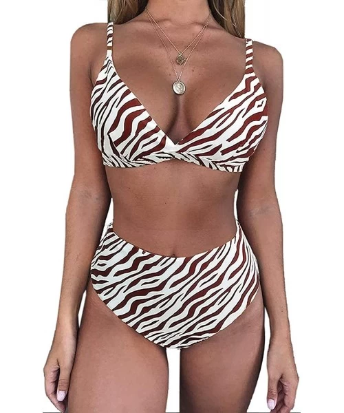 Sets Women Leopard Snakeskin Zebra Printed Padded Push up High Waisted Two Piece Bikini Sets Swimsuits - Zebra - CP18S0QH8XD