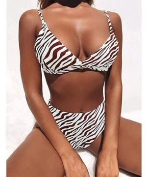 Sets Women Leopard Snakeskin Zebra Printed Padded Push up High Waisted Two Piece Bikini Sets Swimsuits - Zebra - CP18S0QH8XD