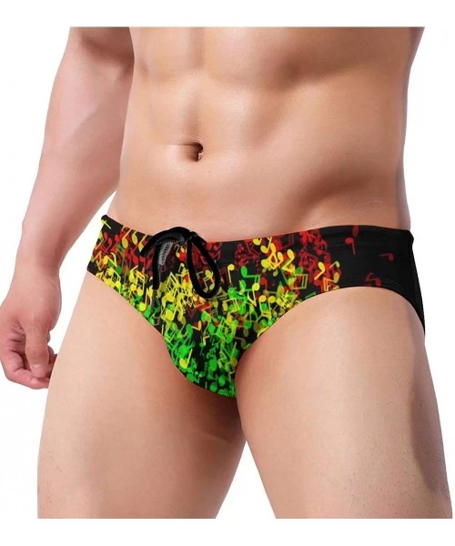 Briefs Mens Drawstring Bikini Briefs Bathing Suit - Rasta Reggae Music - C11976O3MNE