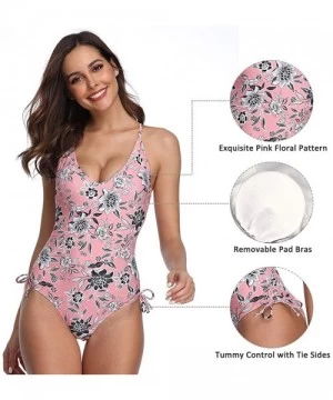 One-Pieces Women One Piece Swimsuit Tummy Control High Waist Bathing Suit - Pink - CU18WKG3ZQ9