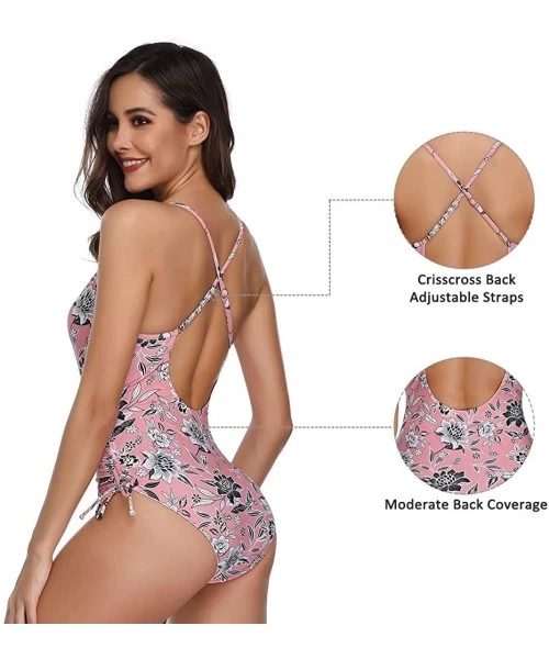 One-Pieces Women One Piece Swimsuit Tummy Control High Waist Bathing Suit - Pink - CU18WKG3ZQ9