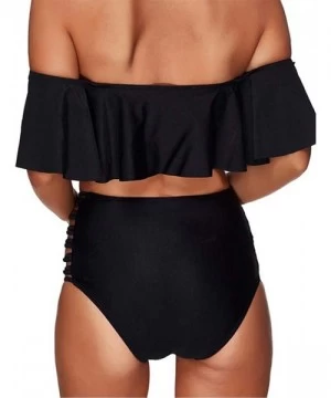 Sets Swimsuit Women's High Waist Swimsuit Off Shoulder Bikini - Black - CJ18OUXRMDG