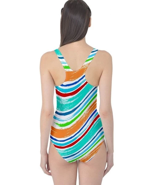 One-Pieces Womens Waves Chervon Athletic One Piece Swimsuit - Mint Curves - CX12HGU1YI5