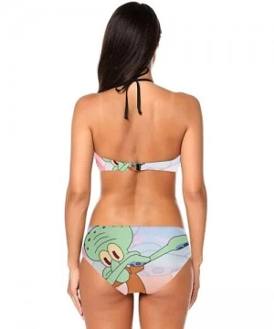 Sets Womens Halter Bikini Set Squidward Tentacles Rainbow Print Swimsuits Padded Swimwear Bathing Suit - CL18AGHMN45