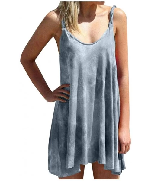 Cover-Ups Plus Size Women's Tie Dye Sling Mini Tank Dress Casual Pleated Swing Irregular Hem Sexy Sleeveless Beach Dresses Gr...