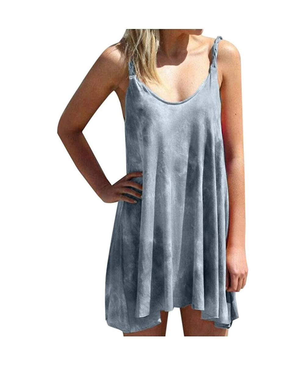 Cover-Ups Plus Size Women's Tie Dye Sling Mini Tank Dress Casual Pleated Swing Irregular Hem Sexy Sleeveless Beach Dresses Gr...