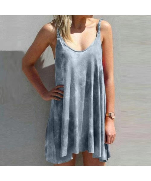 Cover-Ups Plus Size Women's Tie Dye Sling Mini Tank Dress Casual Pleated Swing Irregular Hem Sexy Sleeveless Beach Dresses Gr...