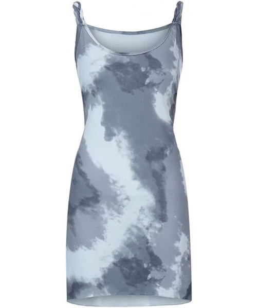 Cover-Ups Plus Size Women's Tie Dye Sling Mini Tank Dress Casual Pleated Swing Irregular Hem Sexy Sleeveless Beach Dresses Gr...