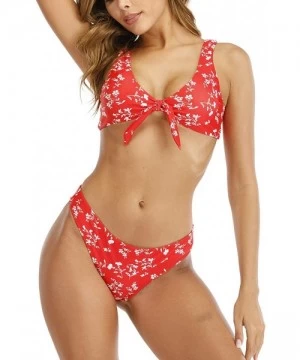 Sets Women's Floral Swimsuit Low Waisted Front Knot Flower Print Cute 2 Piece Bikini Bathing Suit. - Red - CP196EOU58Z