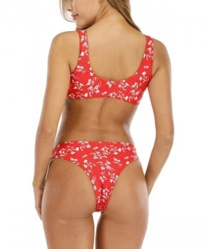 Sets Women's Floral Swimsuit Low Waisted Front Knot Flower Print Cute 2 Piece Bikini Bathing Suit. - Red - CP196EOU58Z