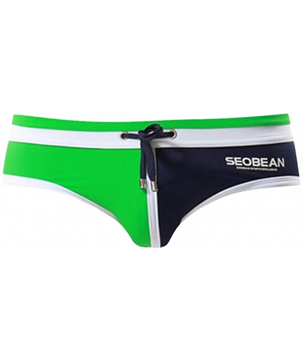 Briefs Swim Trunks Men's Brand Stripe Sexy Nylon Breathable Bulge Briefs - Green - C6196EARS3A